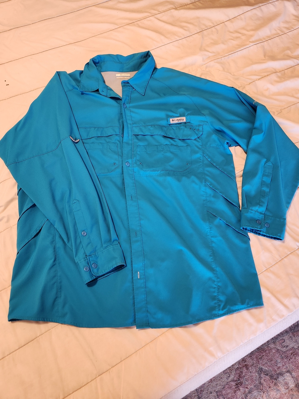 Columbia Turquoise Long Sleeve Fishing Shirt